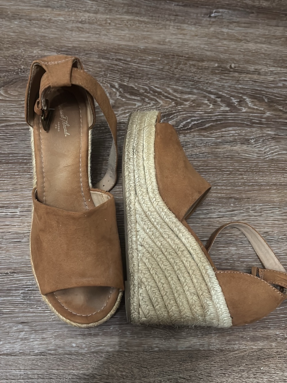 Franco Sarto Cognac Suede Espadrille Wedge Sandals